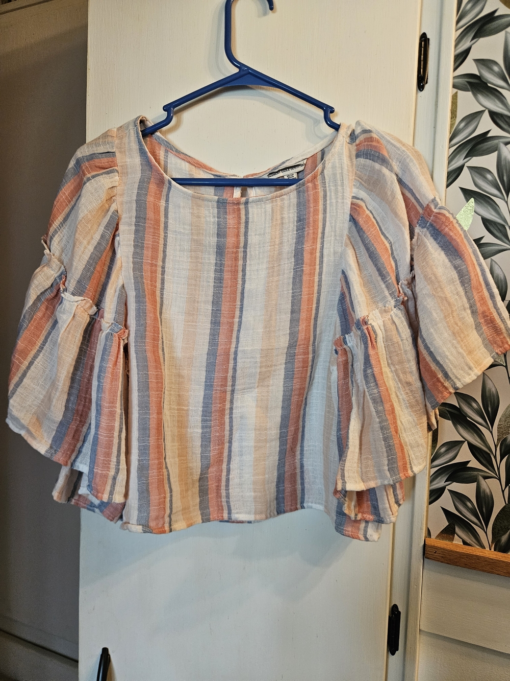 American Eagle Outfitters Striped Cotton Crop Top in Peach, Blue & Cream XS